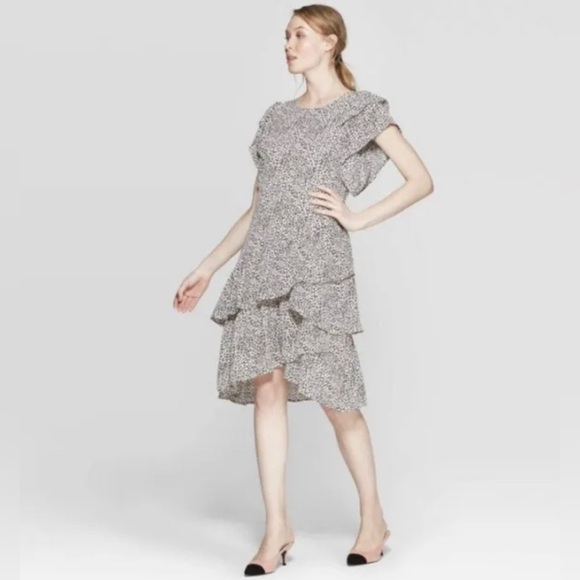 🦇 Who what wear Size small Ruffled animal print dress - Picture 1 of 16